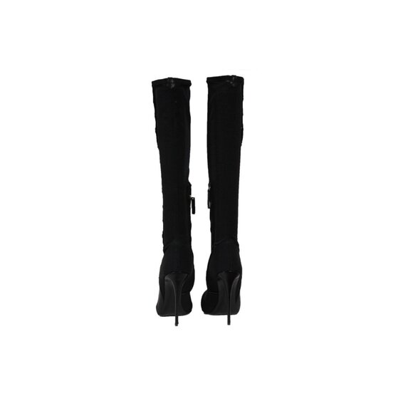 Giuseppe Zanotti Stiletto Knee High Boots 6.5 36.5 Black Suede  Mesh Button Snap - Picture 8 of 13